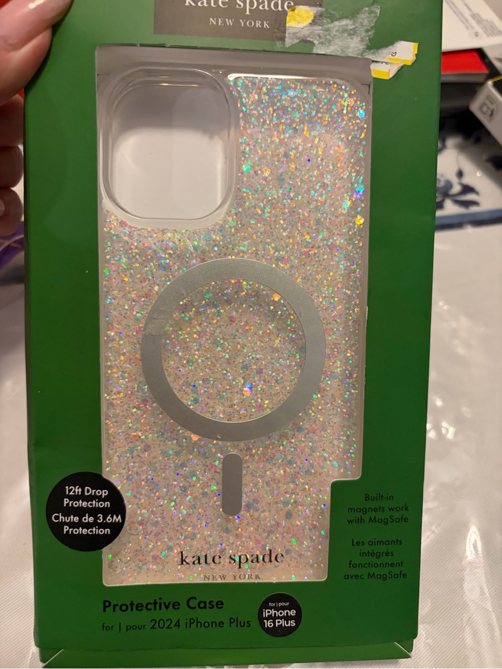 kate spade Glitter Clear Protective Case for iPhone 16 Plus - Iridescent Sparkle